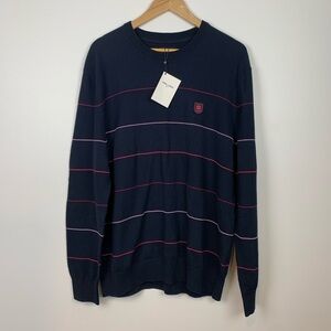 NWT Eden Park Sweater Men’s Navy Blue Size XL Logo Pink Stripes Preppy Crewneck